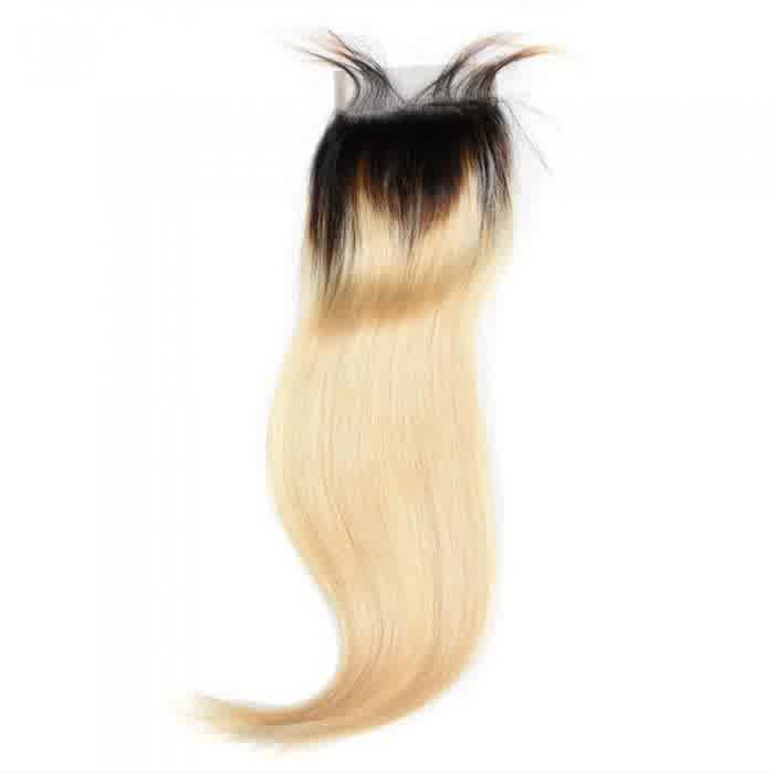 Ombre 1B 613 Blonde Straight Top Closure Bundles