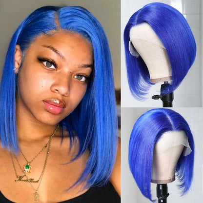 13x4 Lace Front Blue Straight Bob Wig